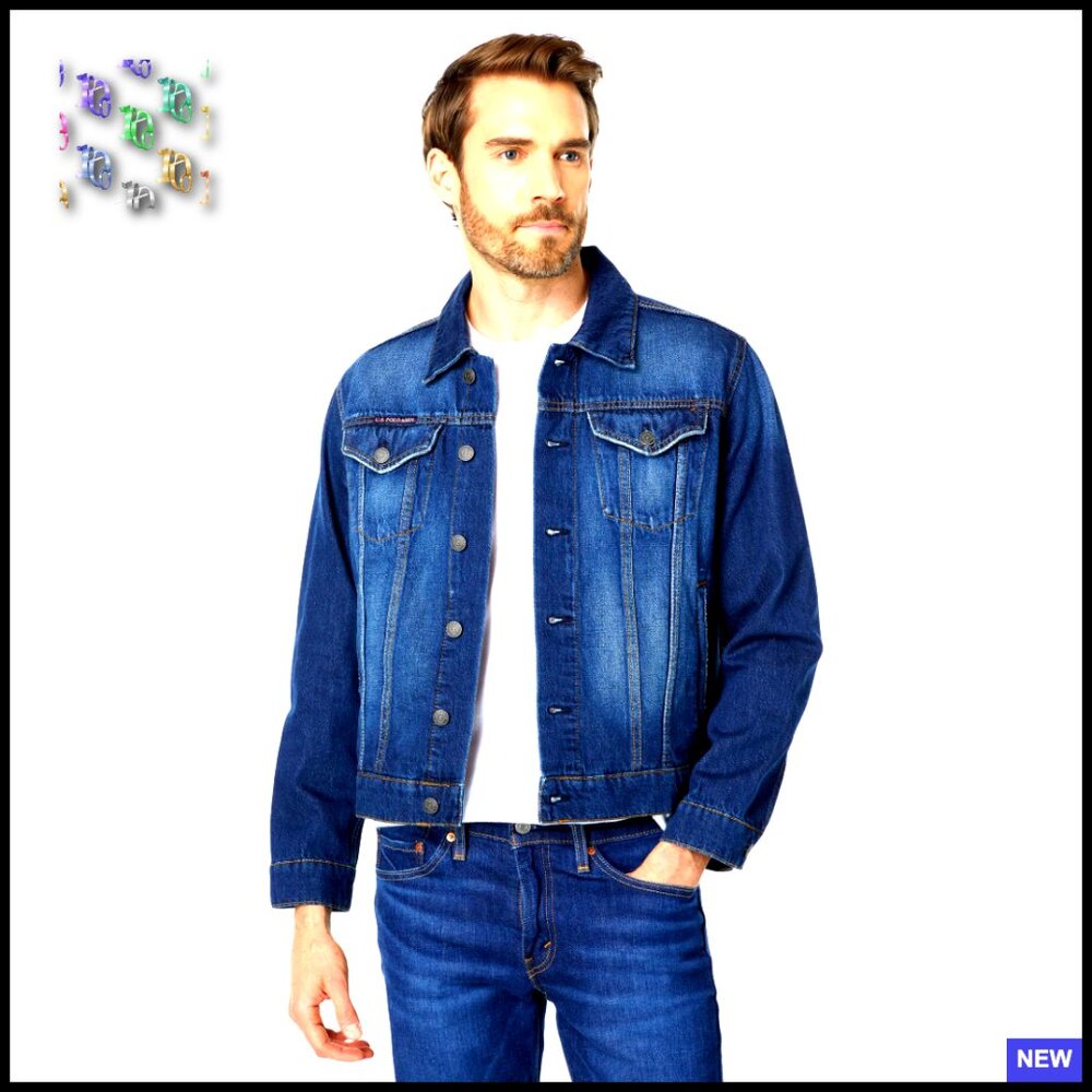 Classic Denim Jacket Aviator Style Long Sleeve Button Up Pockets